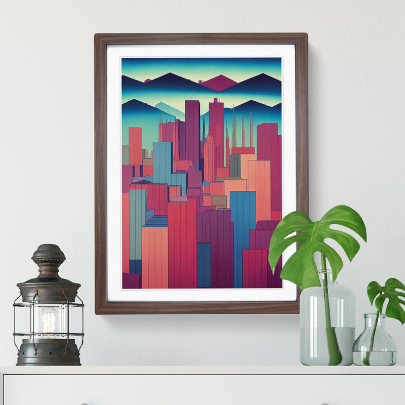 The Open Skyline Abstract - Single Picture Frame Print, 46cm H x 34cm W x 2cm D, Walnut Framed