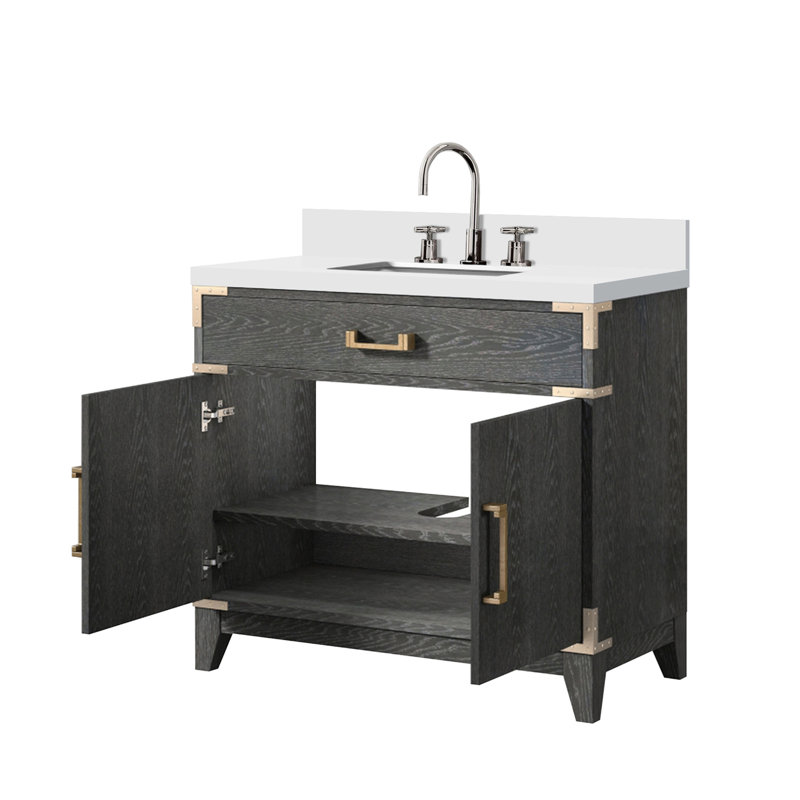 Meuble-lavabo simple avec comptoir en quartz