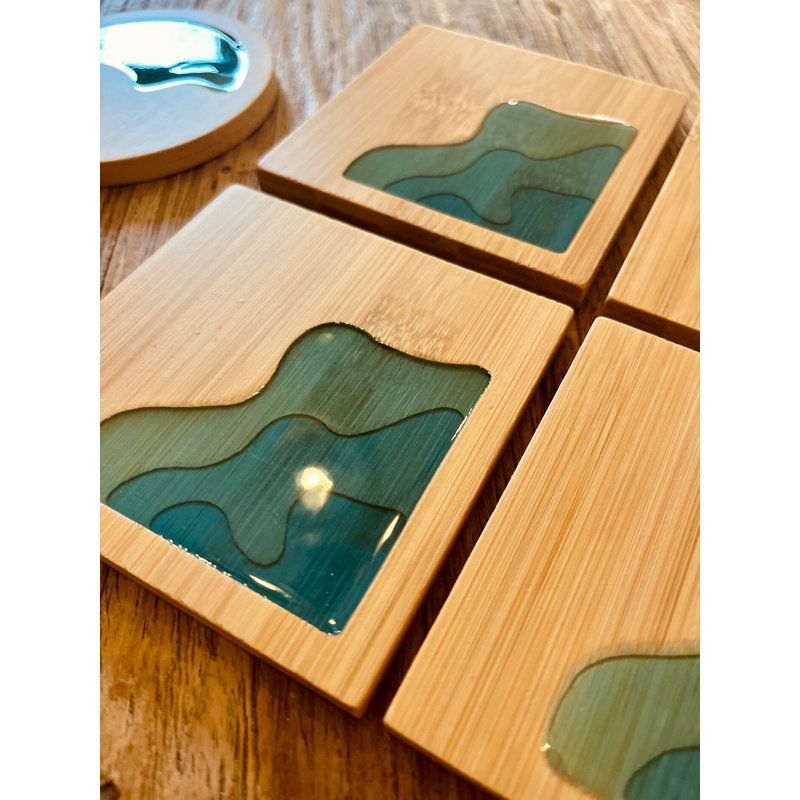 Wood Square 4 Piece Coaster Set