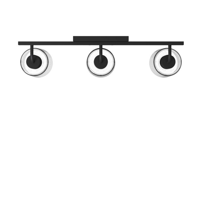 Matte Black Steel and Glass 3-Light Dimmable Vanity Fixture