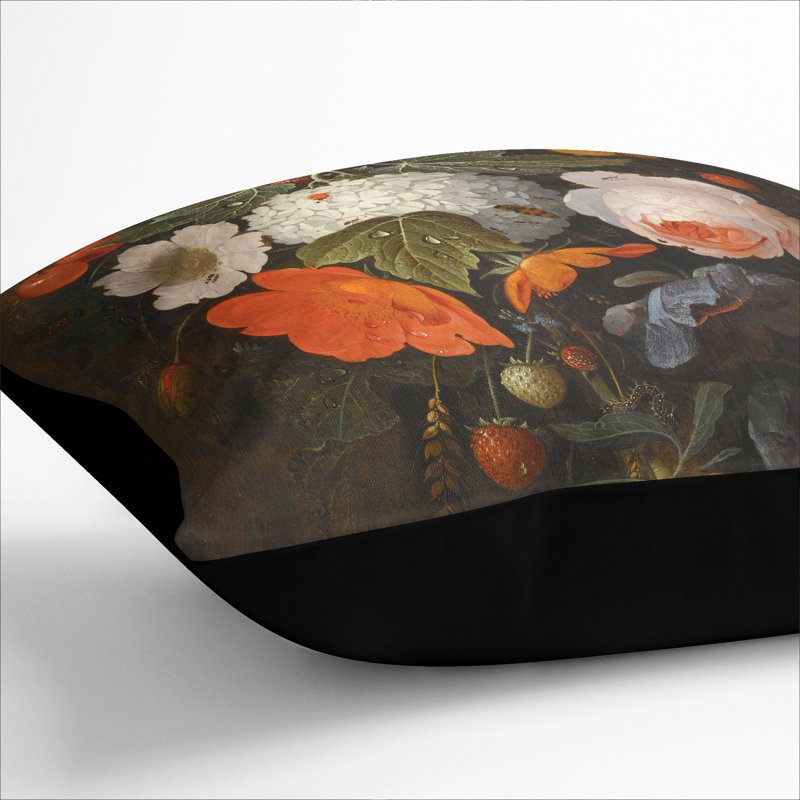 Still Life With Flowers And Fruit Vol.1 Floral Square Throw Cushion, Black, 40cm H x 40cm W x 15cm D