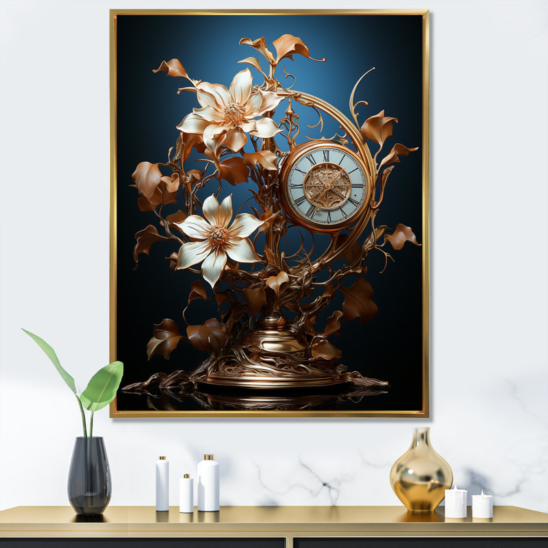 Fantastique jardin d'horlogerie I sur toile, Cadre flottant doré, H 32 po x l 16 po x P 1 po