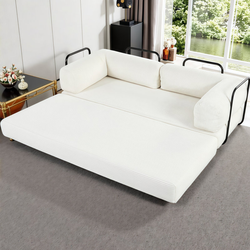 Canapé-lit modulaire convertible en L Corduroy - Confort modulaire et luxueux pour les appartements et les salons, Beige