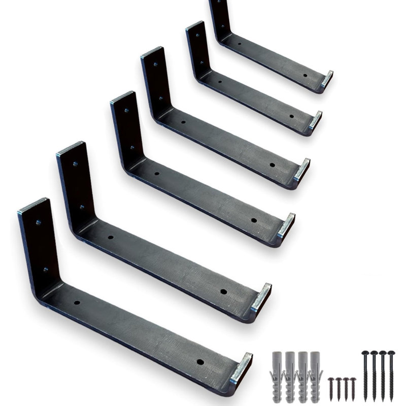 6 Pcs Heavy Duty Shelf Brackets For Scaffold Board Shelving - Shelves Support Industrial Rustic Style, Raw Steel-Up
