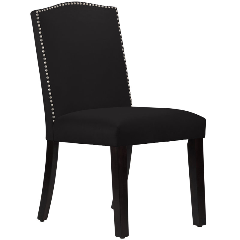 Chaise rembourrée Tietjen, Velours performance noir classique, Bois noir