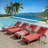 2-Piece Rattan Patio Folding Chaise Lounge, 5-Position Adjustable Backrest Outdoor Lounge Chair with Cushion and Pillow for Poolside, Backyard, Deck, Porch, Red-1917736569