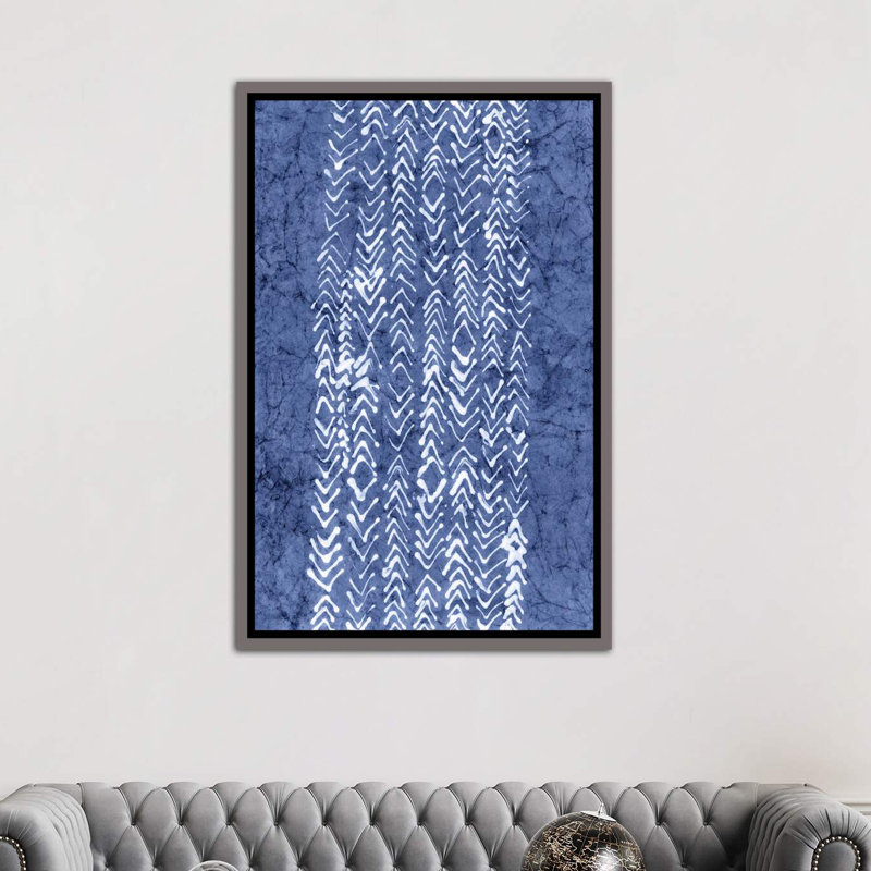 « primitive indigo patterns v » par renee stramel-impression sur image, H 60 po x l 40po x P 1,5 po