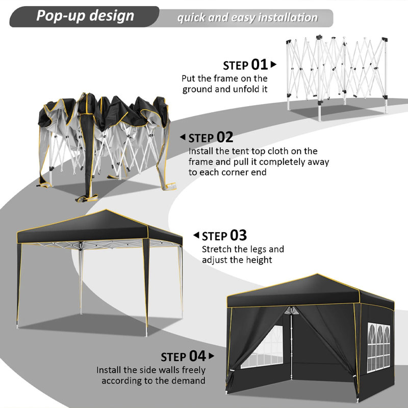  10' x 10' Pop up Canopy, UV and Rain Resistant Canopy , Black