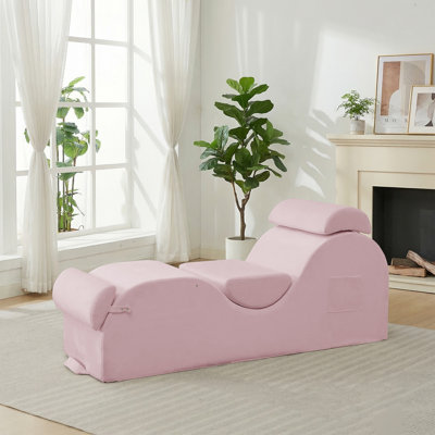 68" Curved Velvet Yoga Chaise Lounge,Pink