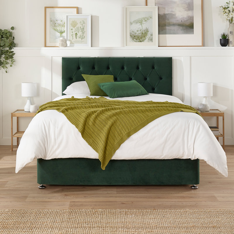 Orason Pocket Memory Divan Bed Set, 2 Drawers, Pine Green, Single (3')