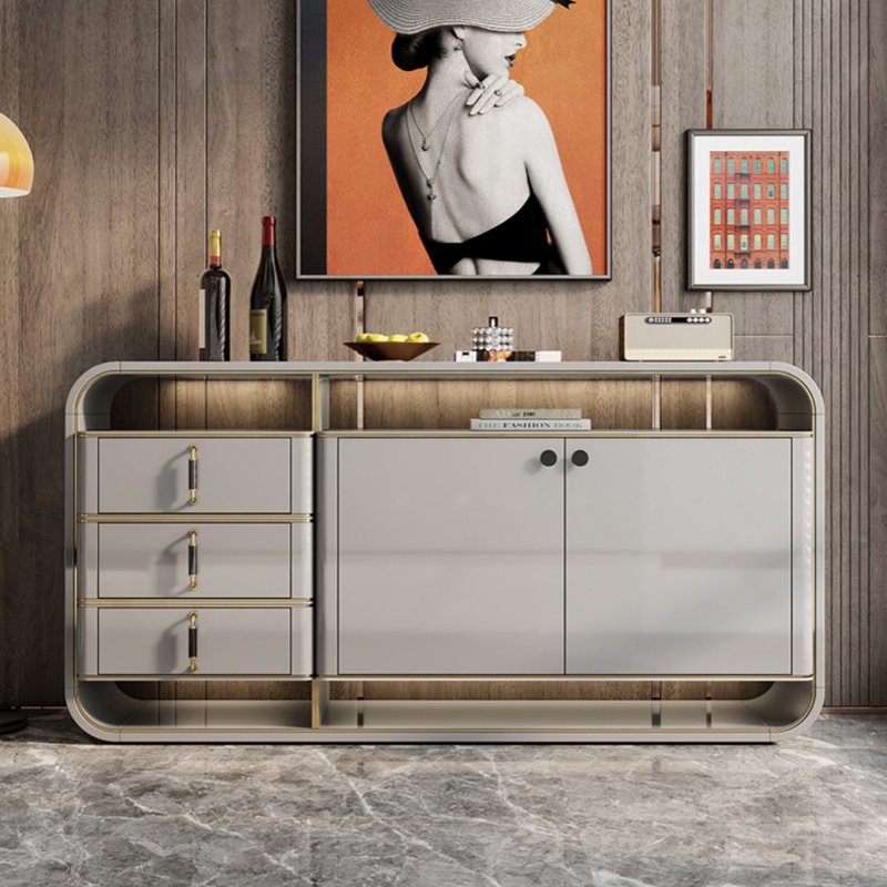 Buffet clair luxueux, Gris clair, H 33,46 po x l 55,12 po x P 16,93 po