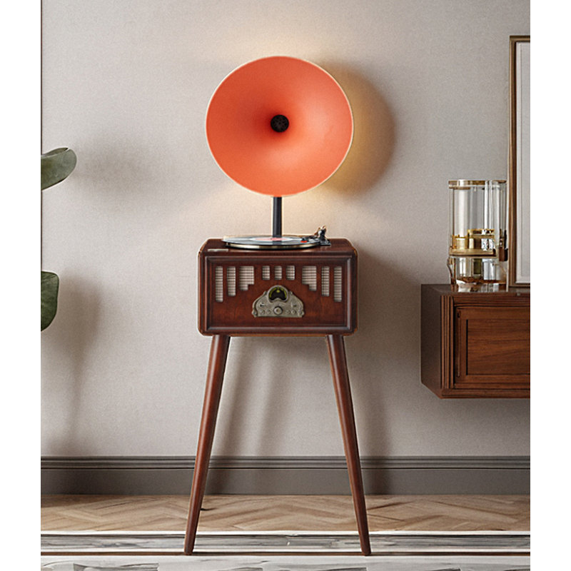 Joueur de vinyle en bois massif rétro moderne avec corne rétro