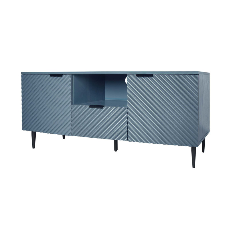 Meuble télé avec pieds en métal, console télé pour salon, chambre à coucher, Bleu