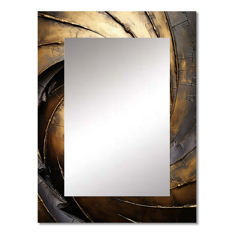 Or noir, tour du temps intemporel - abstrait spirales murales, miroir décoratif moderne, art imprimé en métal, 32 po x 24 po