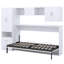Lit escamotable avec tablettes ouvertes, tiroirs de rangement, armoire encastrée et table pour les espaces de chambre multifonctionnels