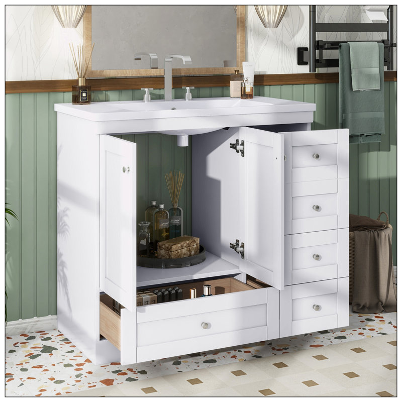 Meuble-lavabo sur pieds 36 po style Shaker, Blanc