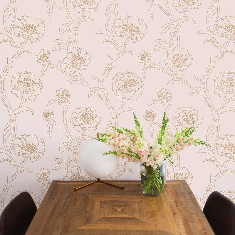 Papier peint adhésif pivoines, L 16,5 po x l 20,5 po, Rose