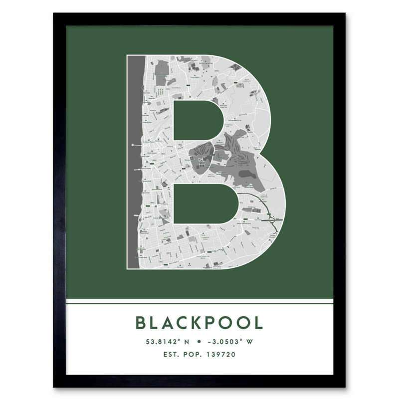 Blackpool City Map Blackpool England United Kingdom City Map - Single Picture Frame Typography