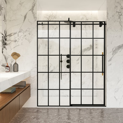 Puente 64" W x 78" H Single Sliding Shower Door in Matte Black