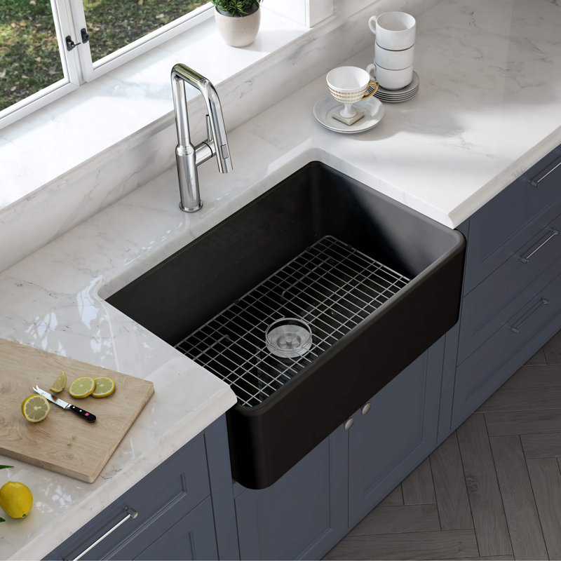 Single Bowl Fireclay Kitchen Sink, 18" H x 30" W x 10" D