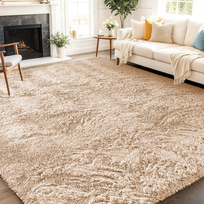 Solid Colour Machine Tufted Shag Area Rug