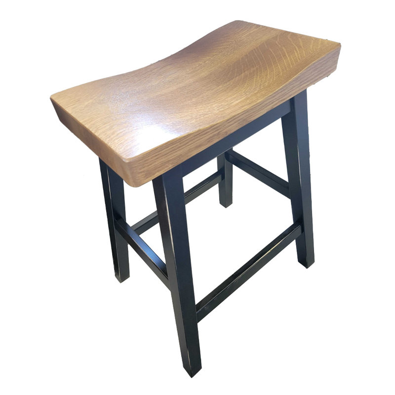 Quartersawn Oak Backless Bar Stool, Counter Height, Quartersawn Oak/Black, Counter Stool (24" Seat Height)