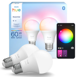 Ampoules DEL intelligentes Hue Essentials A19 60 W (paquet de 2) - Blanc et couleur Ambiance