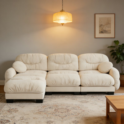 Pleated Modular Sectional Sofa, Chenille Cloud Couch with L-Shaped Chaise & Ottoman