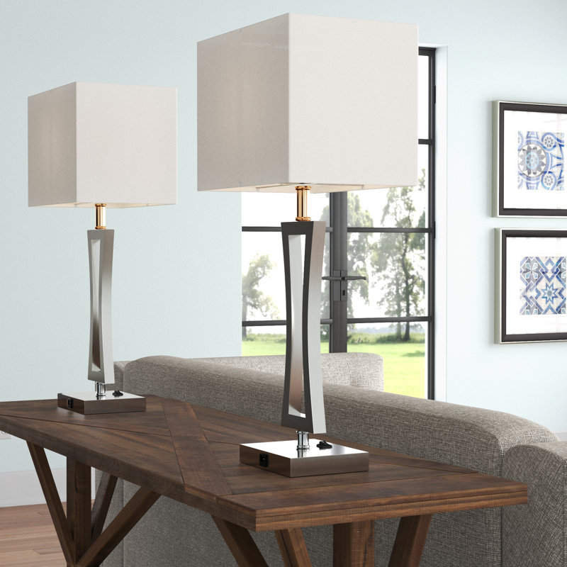 Ensemble de lampes de table en nickel brossé 28 "avec port USB Ledbury