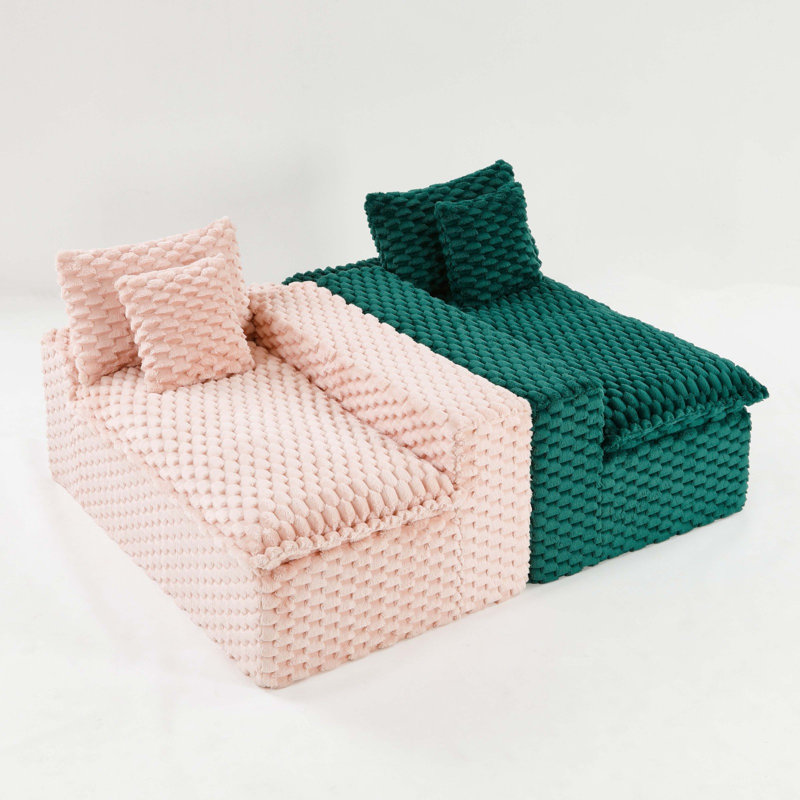 Pink&Green Turtle Velvet Double Chaise Lounge Multifunctional Lazy Sofa, Pink/Green Velvet