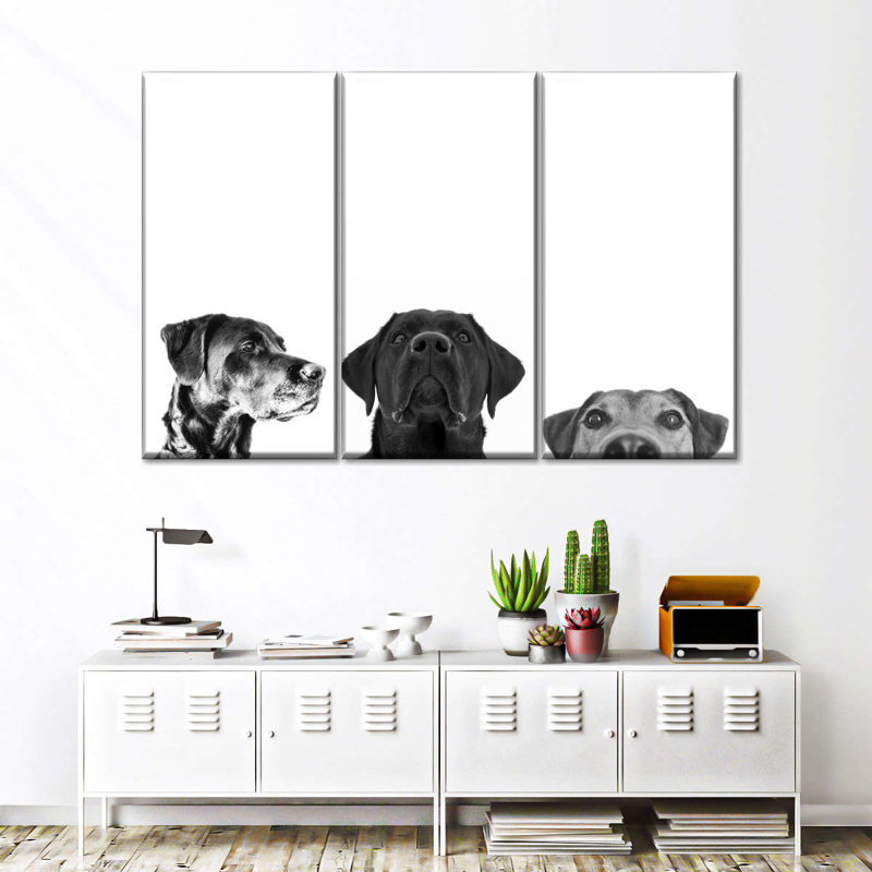 Adorable chiots sur toile, ensemble de 3 pièces, H 32 po x l 50 po x P 1,25 po