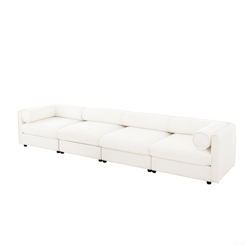 Élégant canapé en chenille avec dossier cylindrique et espace de rangement caché, H 27,9 po x l 142,5 po x P 37,4 po, 4