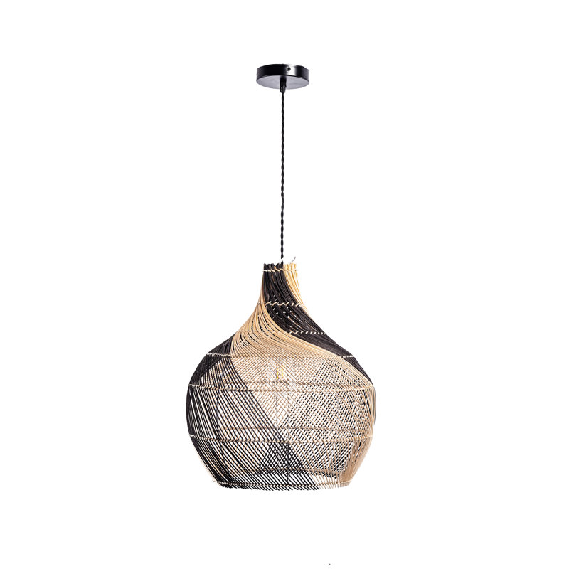 Luminaire suspendu moderne en rotin fait à la main à deux tons avec finition noir mat Tennon