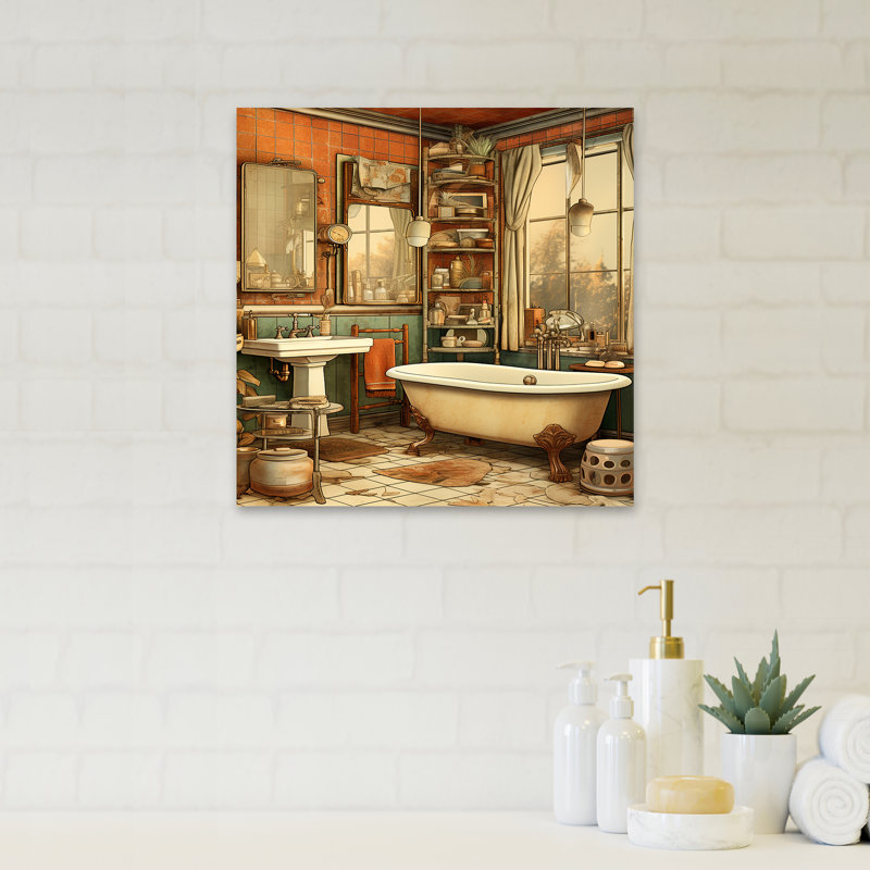 Rétro charme de salle de bain I - Art mural de salle de bain, H 44 po x l 34 po x P 1,5 po