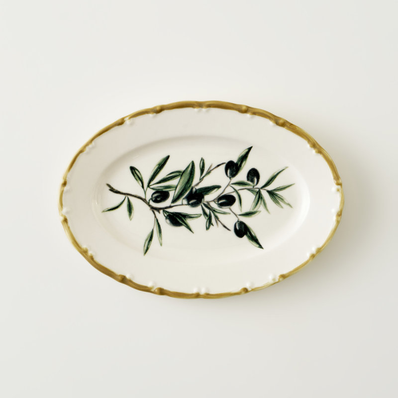 Olive Porcelain Oval Serving Platter, 10" H x 10" W x 2" D