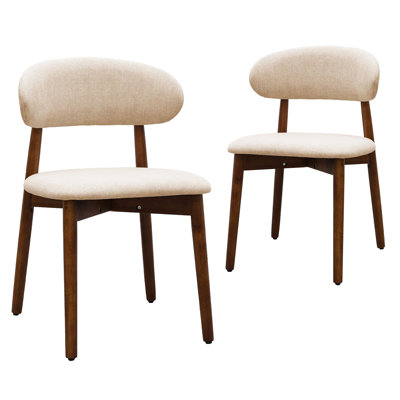 Light Camel Flannelette Upholstered Dining Chair With Walnut Solid Wood Legs, Armless Chair Set Of 2 For Kitchen, Restaurant, Living, Meeting Room