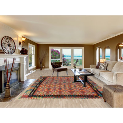 Geometric Kilim Reversible Wool Area Rug 8x11