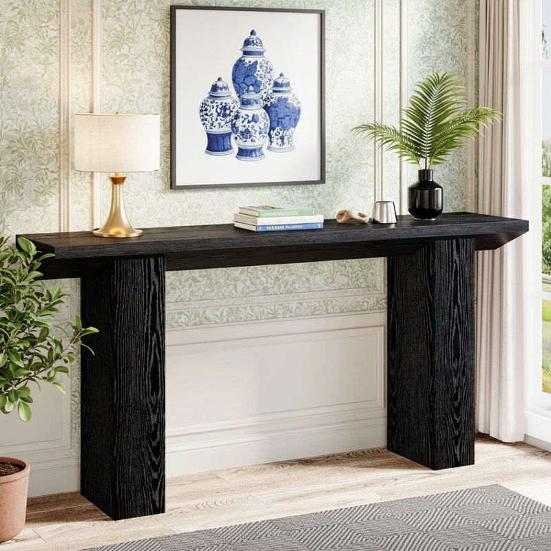 Console 63 po, canapé long en bois
