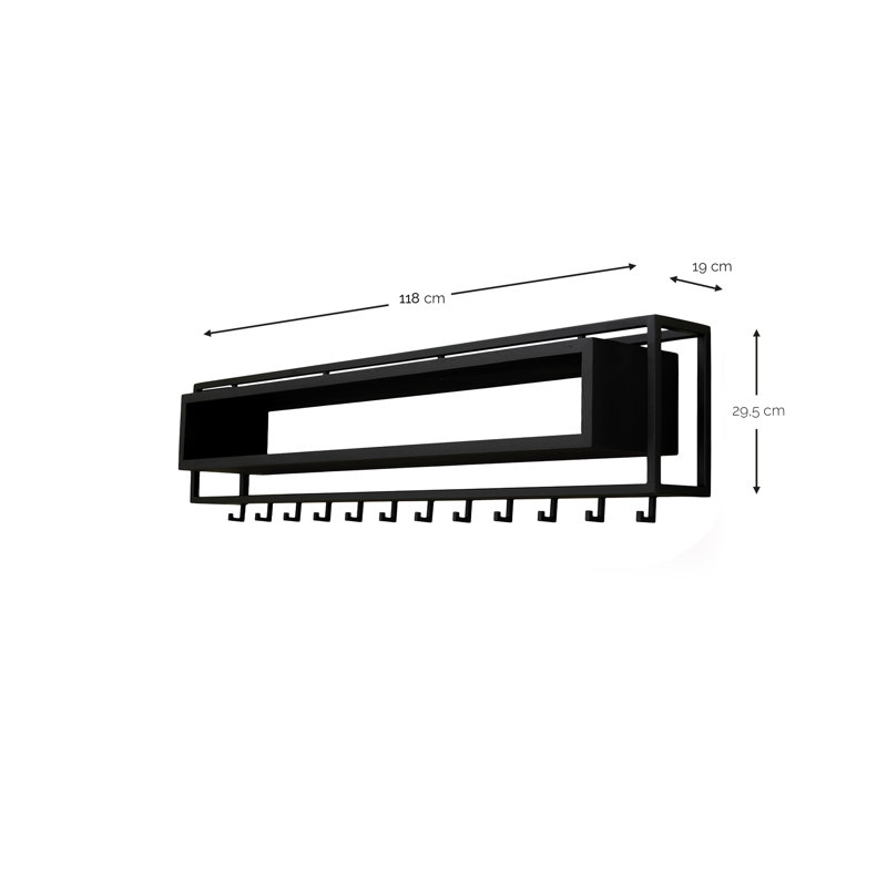 School 12 - Hook Wall Mounted Coat Rack with Storage , Black