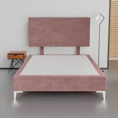 Structure de lit / sommier en bois avec velours de qualité supérieure de 15 po avec tête de lit Karmyn, pieds en métal durables et élégants, options de couleurs multiples