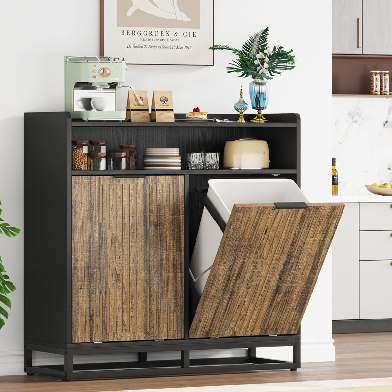 Armoire à ordures recyclable en bois manufacturé (10 gallons) , Brun / noir