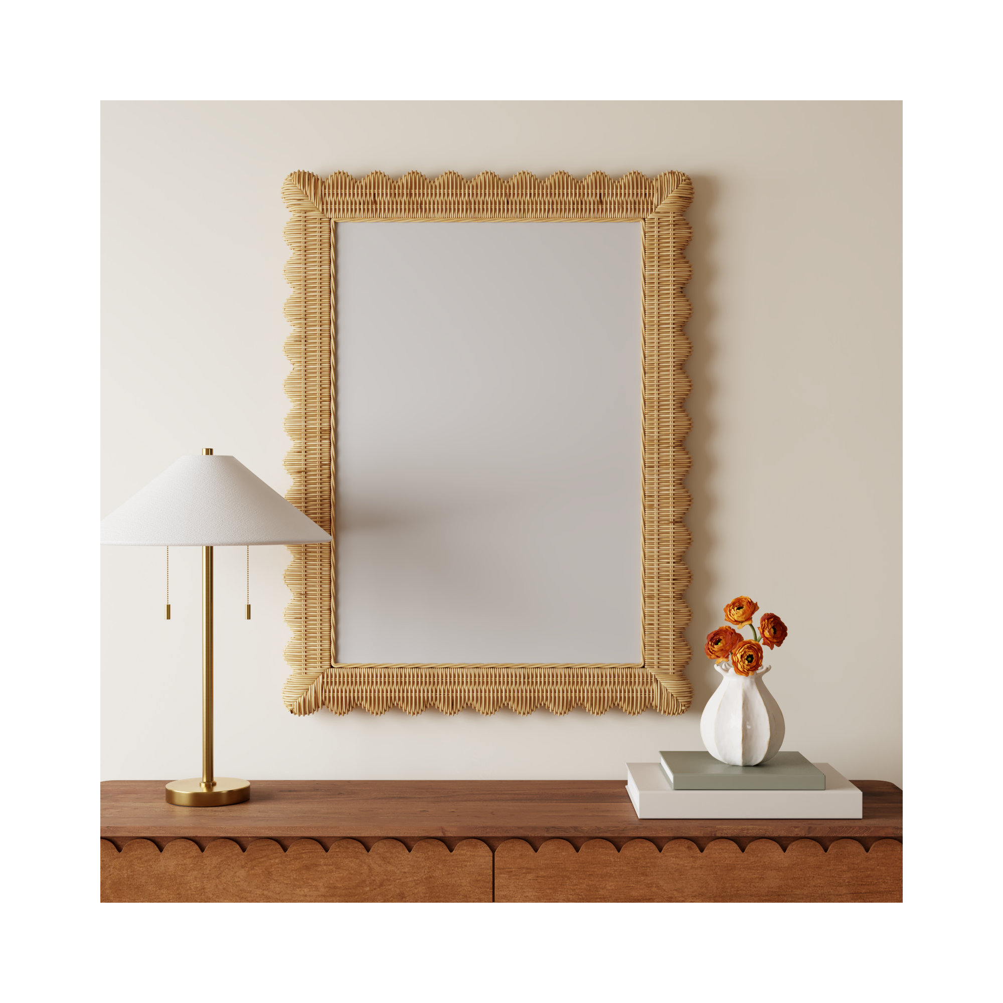 Lacie Rattan Rectangle Wall Mirror, Natural
