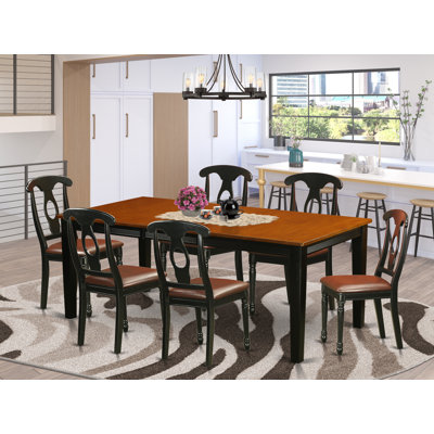 7 Piece Dinette Set Consist of a Rectangle Dining Room Table with Butterfly Leaf and 6 Faux Leather Dining Chairs, Black & Cherry