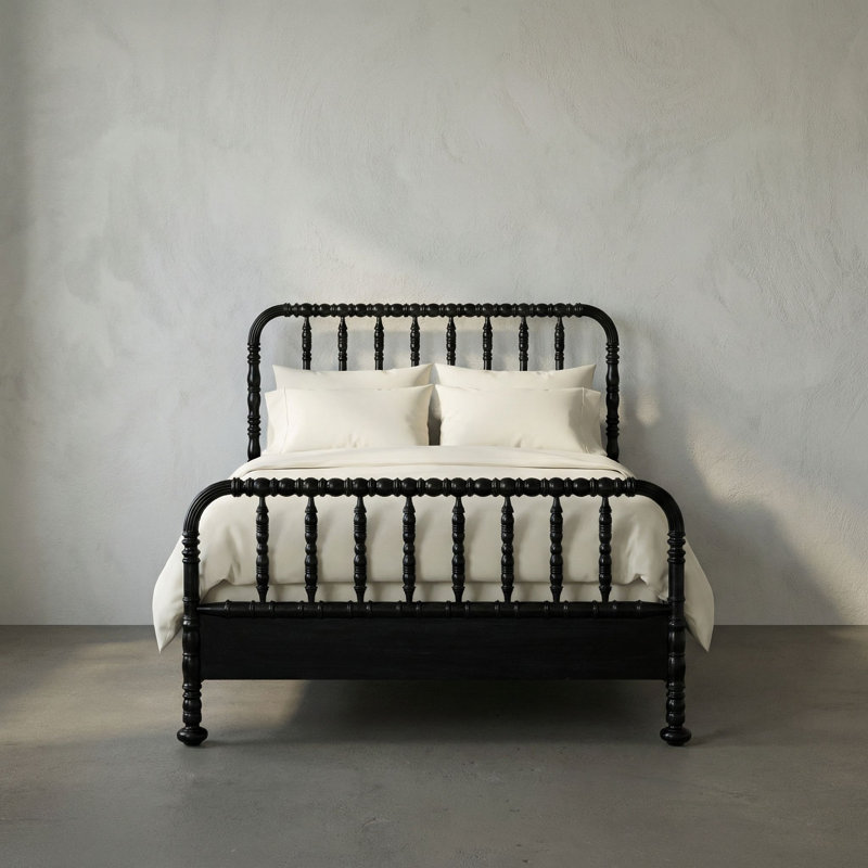 Bachelor Solid Wood Bed, Queen, Hand Rubbed Black