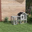Cage à lapins en bois avec toit imperméable, rampe d'extérieur, plateau et rampe amovibles, gris