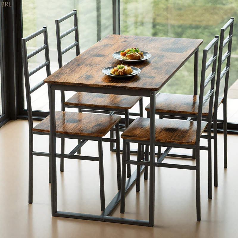 Metal And Wood Indoor Modern Dinning Table Furniture Set For 4, Dining Table Chairs