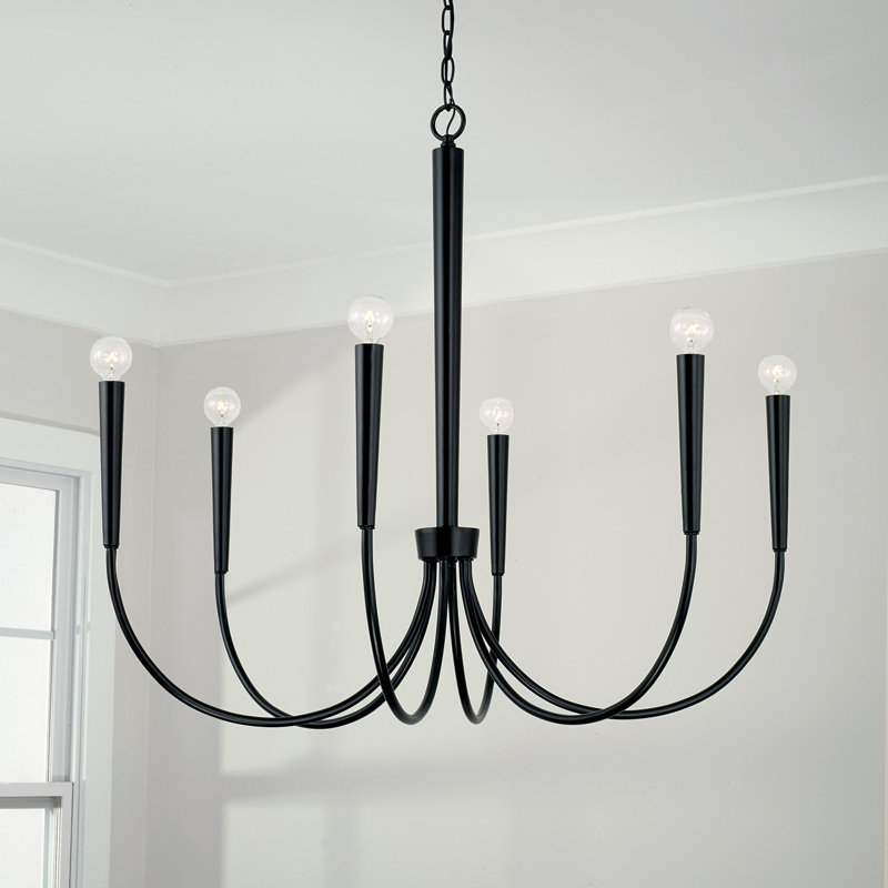 6 - Light Dimmable Classic / Traditional Chandelier, Matte Black