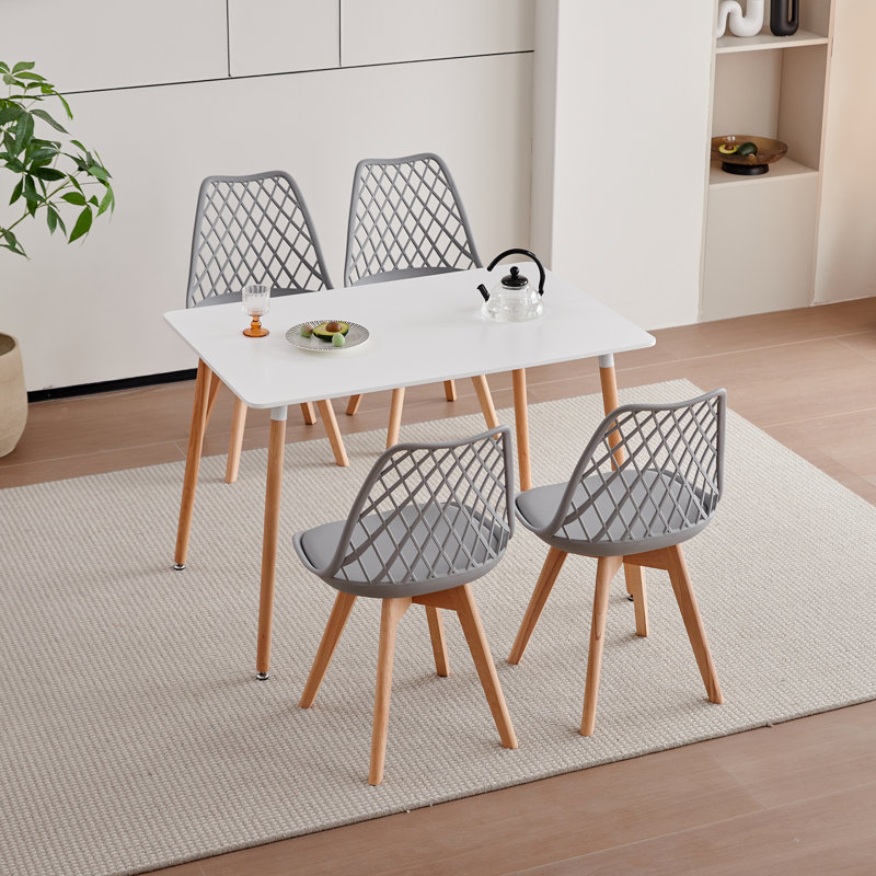 Dining Chairs - Nordic Style Dining Chair - Mesh Backrest - Solid Wood Legs, Grey, Set Of 4 