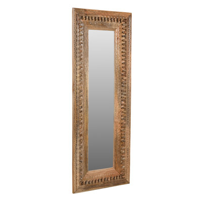 Miroir Ayla en bois massif sculpté à la main à finition naturelle