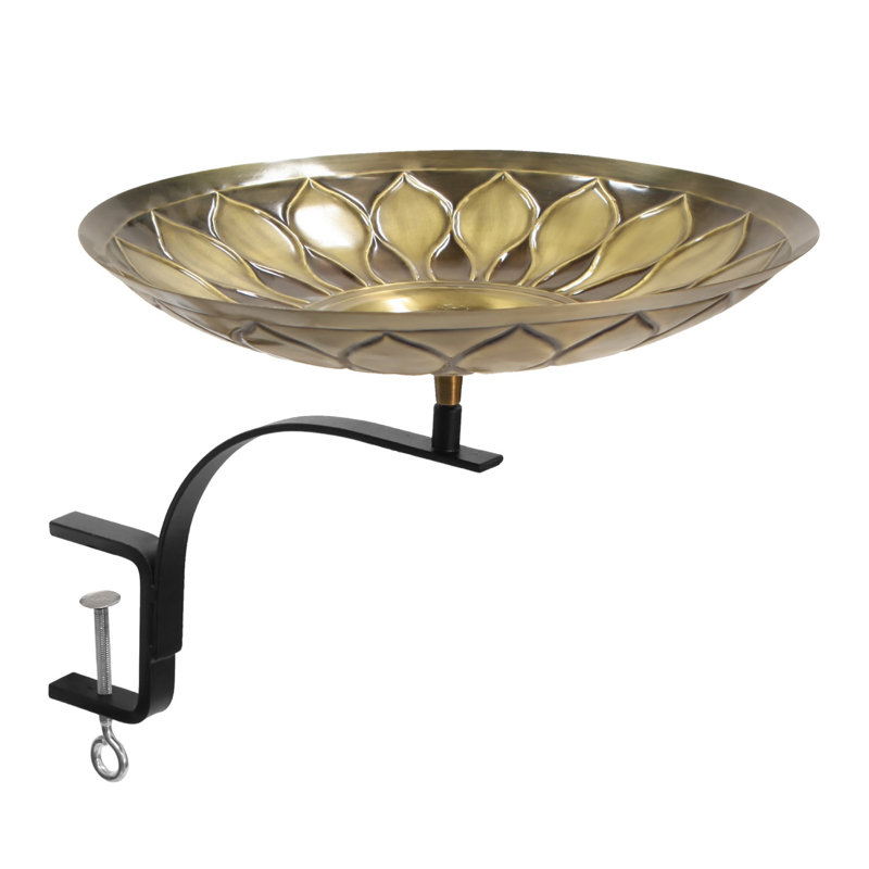 African Daisy Birdbath with Rail Mount Bracket, Antique